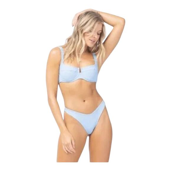 L Space Cabana Bitsy Cut Blue Rib Bikini Bottom Stretch Women's Size Small NWT - Picture 10 of 11